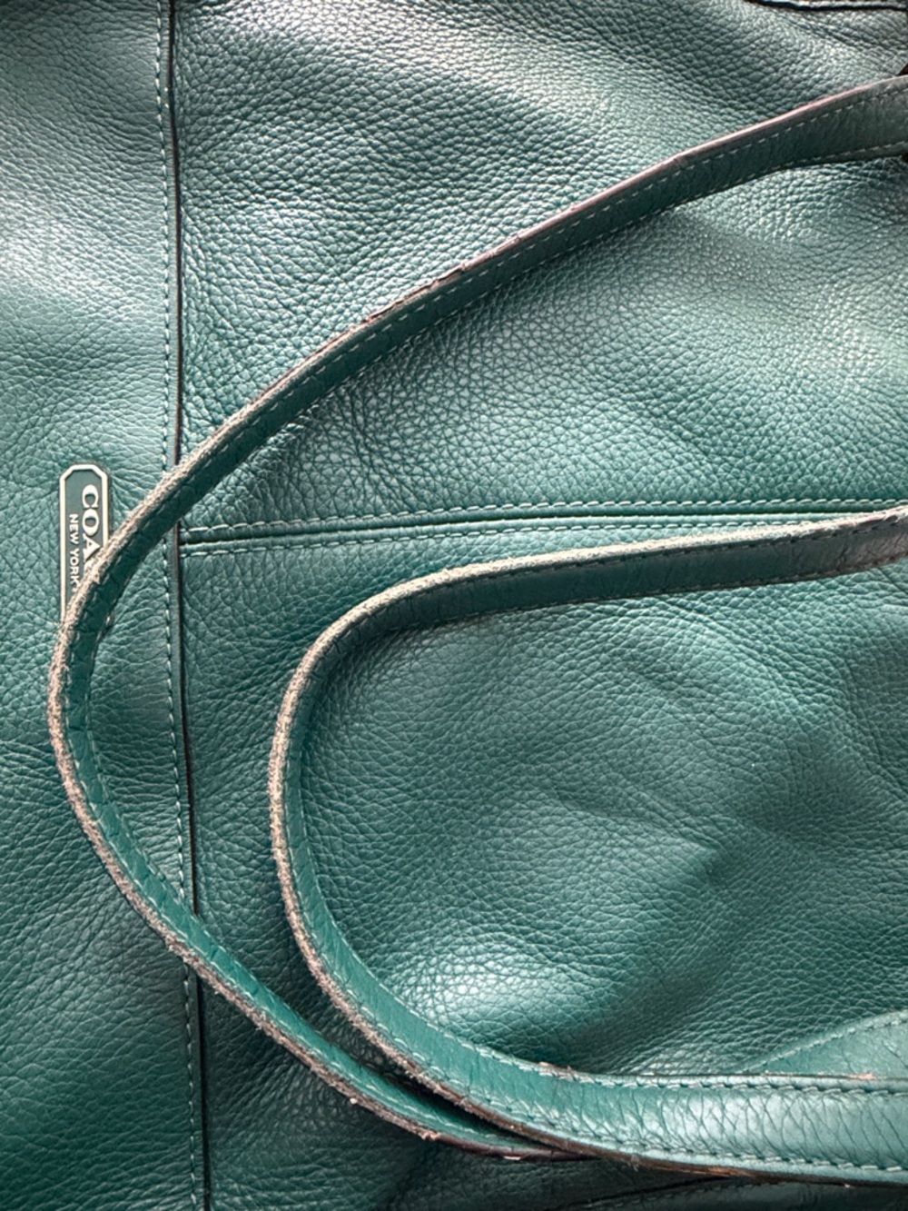 Coach Teal Pebbled Leather Park North South Tote Bag Hangtag Tassel - Picture 10 of 13